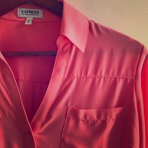 Express like new pink silk button-up blouse